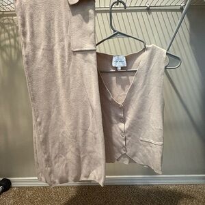 Pink Rose Cream Vest and Pants Set